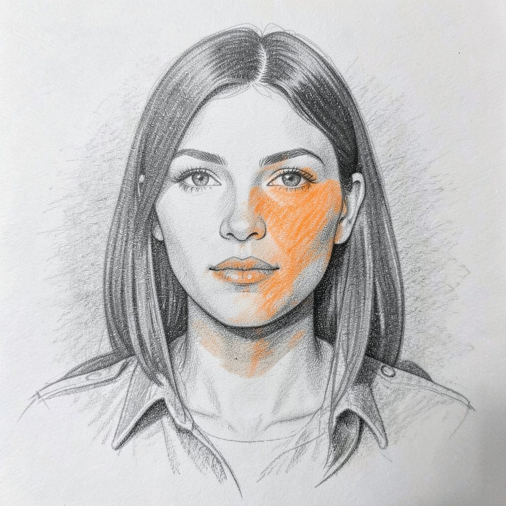 A graphite pencil sketch portrait silhouette of a woman reading a book by lamplight, warm sepia shading and a quiet, friendly mood